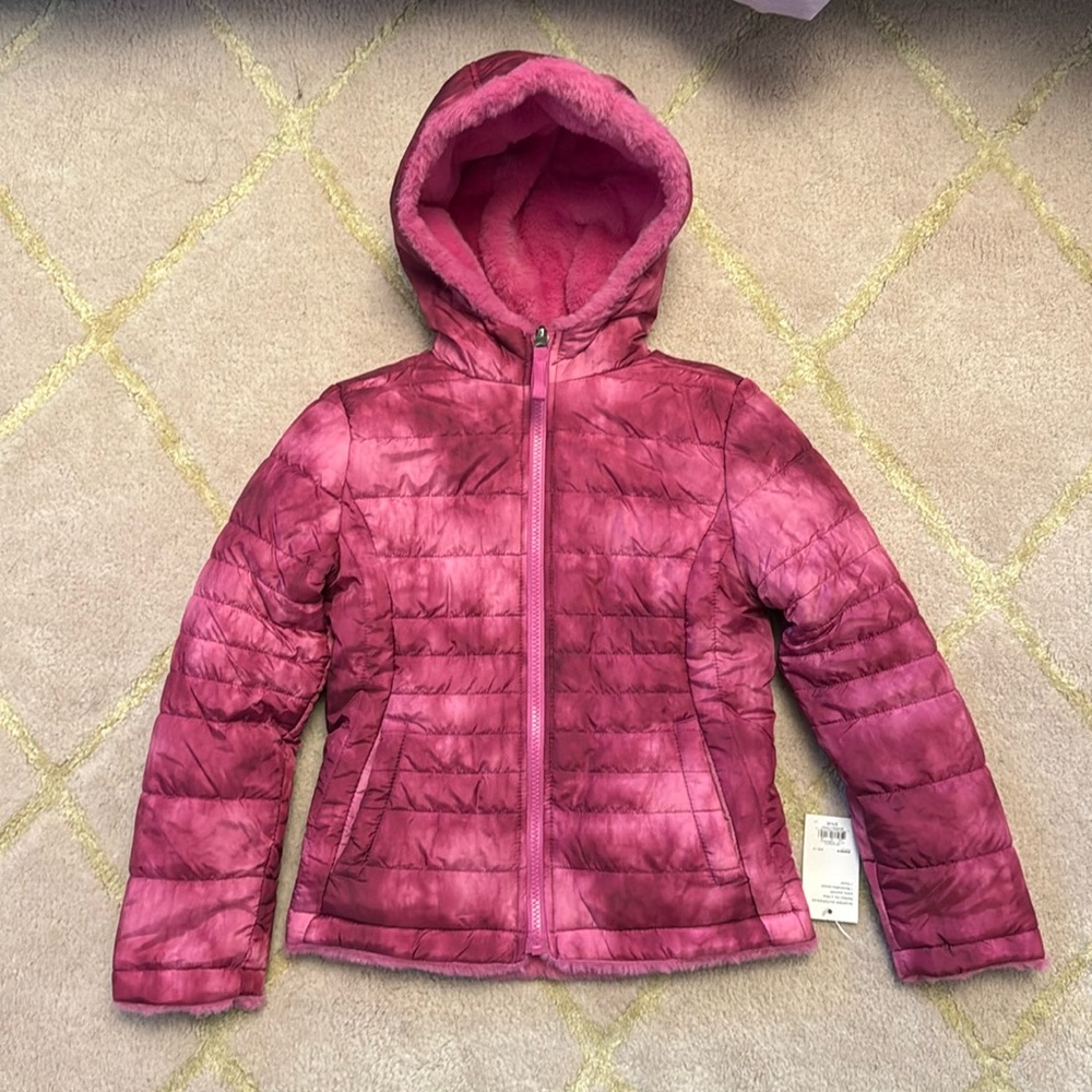 Warm pink Tie-dye reversible puffer jacket